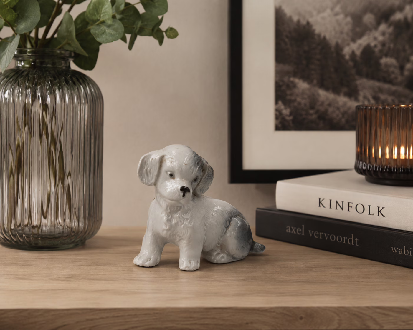 Porcelanowa figurka psa vintage – szczeniak / spaniel retro