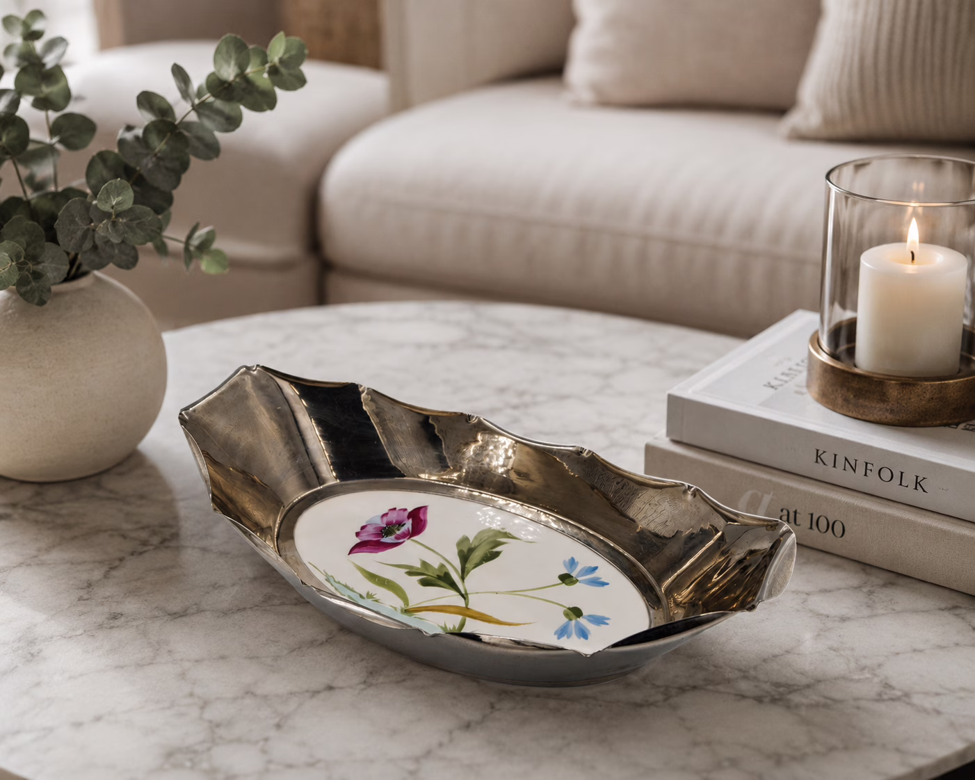 Dekoracyjna patera  vintage z porcelanowym dnem