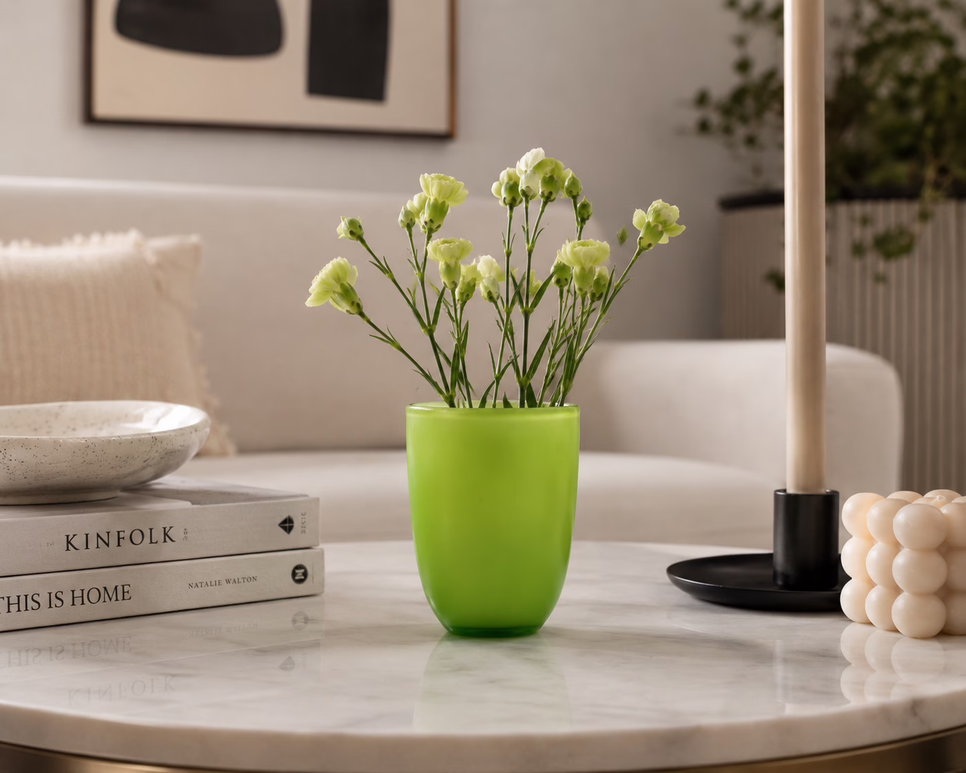 Wazon / kubek vintage szkło opalowe zielone – Mid Century Modern – Scandinavian style