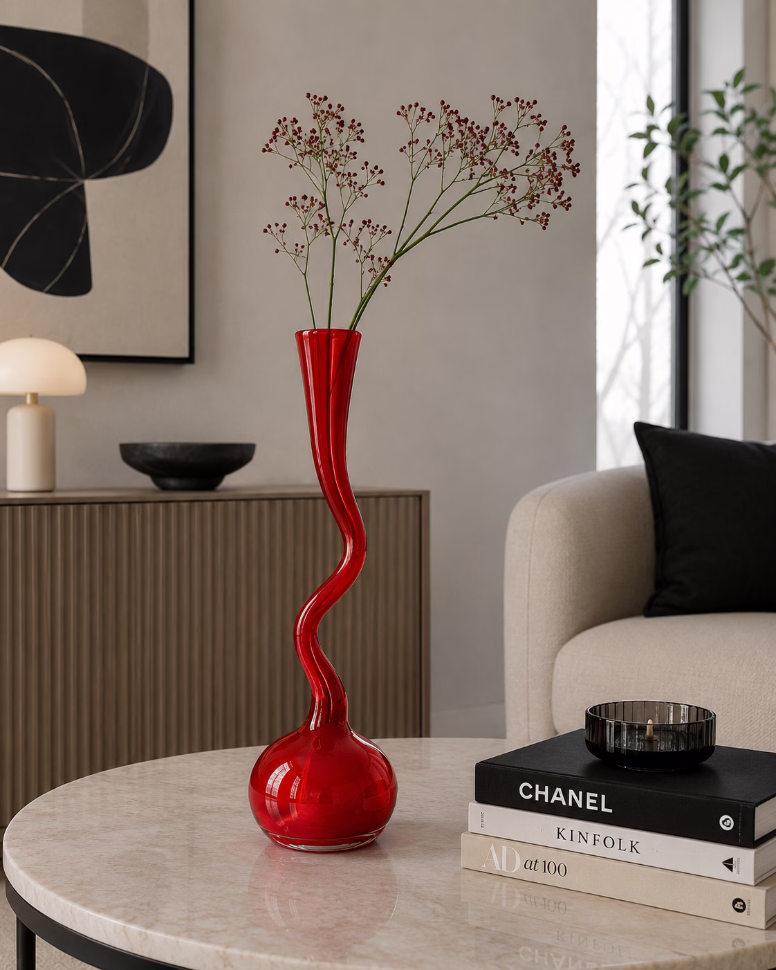 Normann Copenhagen Swing Vase 40 cm czerwony wazon designerski szkło skandynawskie Dania