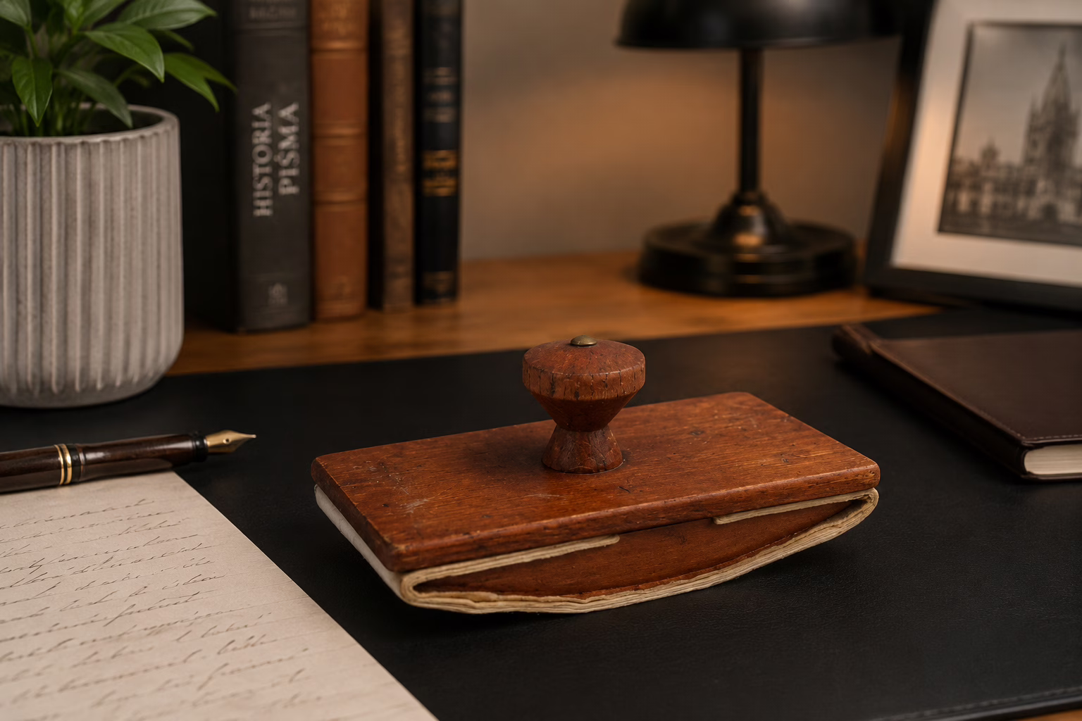 Stary Drewniany Bibularz Osuszacz do Atramentu Blotter Vintage Gabinetowy Retro