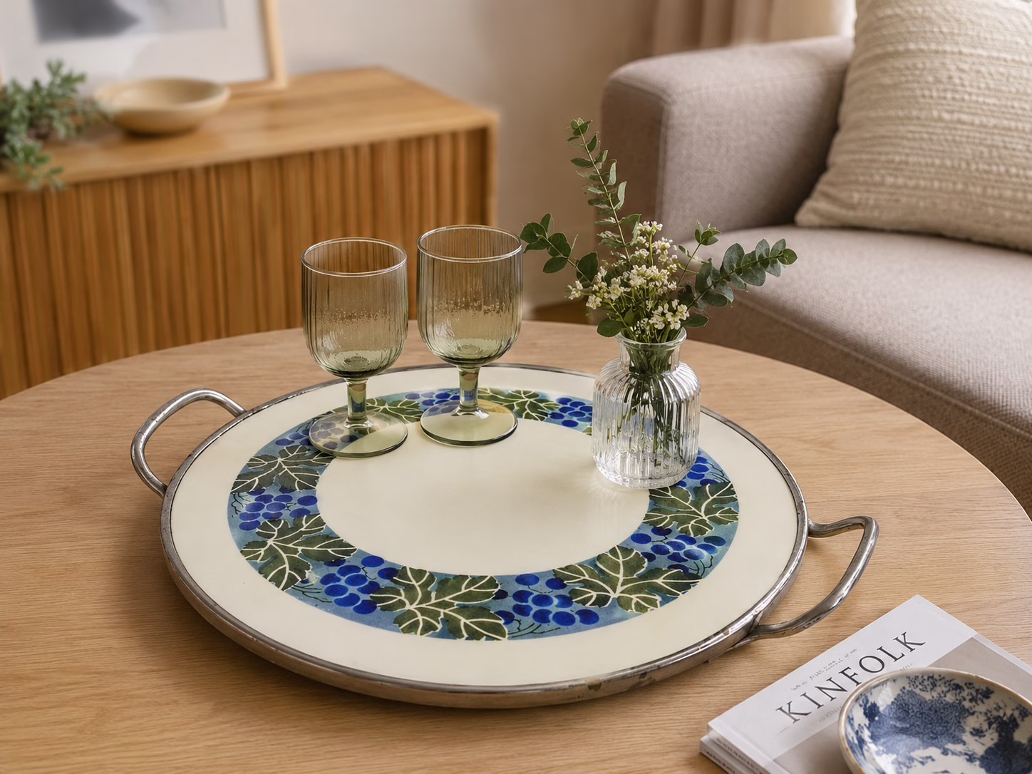 Duńska taca ceramiczna z uchwytami winogrona vintage Skandynawia lata 70