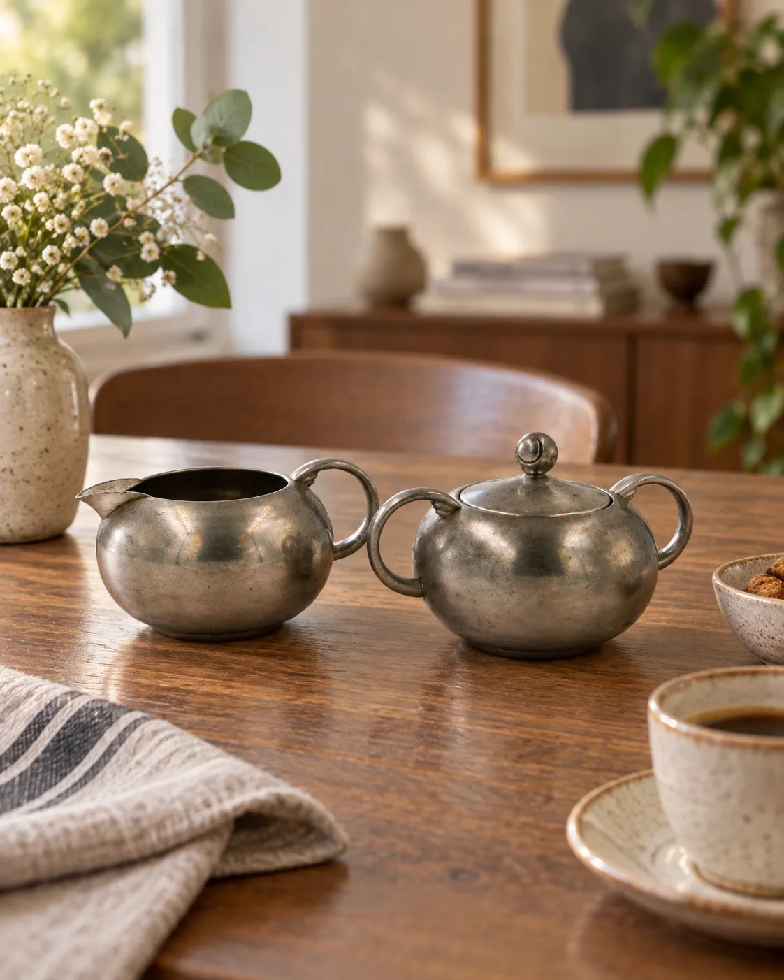Royal Holland Pewter KMD Tiel – cukiernica i mlecznik vintage Holandia
