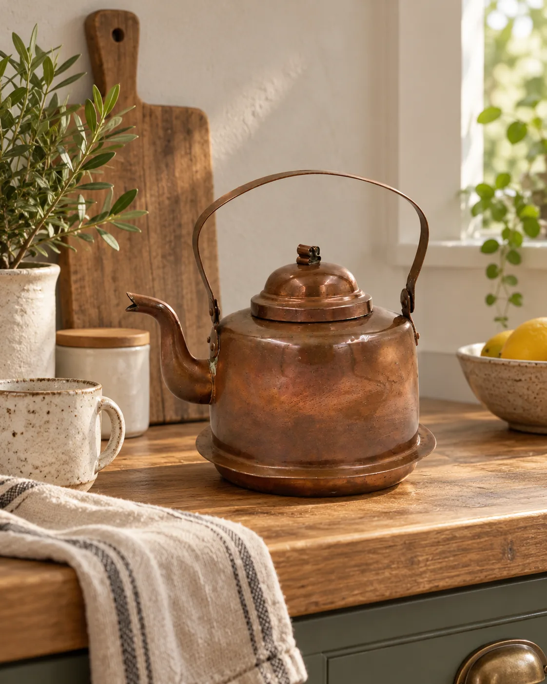 Stary czajnik miedziany 1,7 l – vintage, naturalna patyna, szczelny